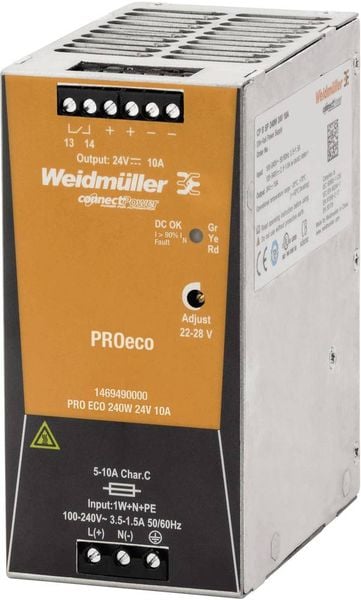 Weidmüller PRO ECO 240W 24V 10A Hutschienen-Netzteil (DIN-Rail) 24 V/DC 10 A 240 W Anzahl Ausgänge:1 x Inhalt 1 St.