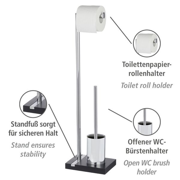 Produktbild: Stand WC-Garnitur Mod. Noble Black, mit Chrom-Applikation