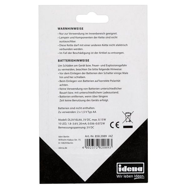 Produktbild: Idena Lichterkette 10 LED warmwei&szlig; 1,1m