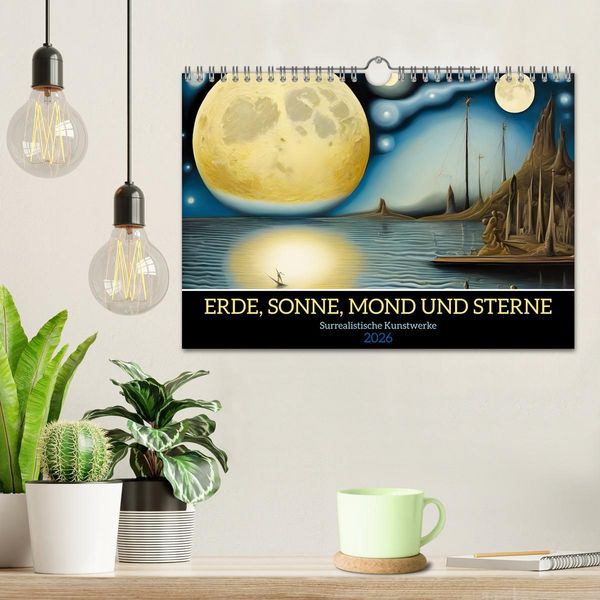 Produktbild: Erde, Sonne, Mond und Sterne Surrealistische Kunstwerke (Wandkalender 2026 DIN A4 quer), CALVENDO Monatskalender
