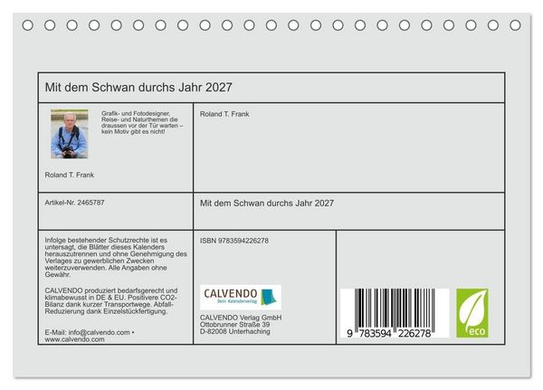 Produktbild: Mit dem Schwan durchs Jahr 2027 (Tischkalender 2027 DIN A5 quer), CALVENDO Monatskalender
