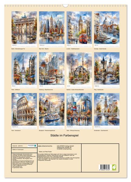 Produktbild: St&auml;dte im Farbenspiel (Wandkalender 2026 DIN A2 hoch), CALVENDO Monatskalender