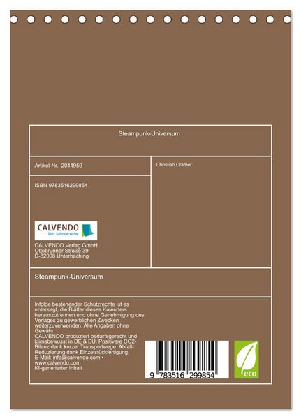 Produktbild: Steampunk-Universum (Tischkalender 2026 DIN A5 hoch), CALVENDO Monatskalender
