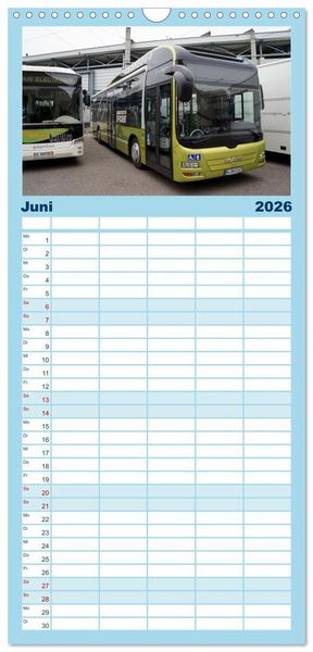 Produktbild: Familienplaner 2026 - Omnibusse im Fokus mit 5 Spalten (Wandkalender, 21 x 45 cm) CALVENDO