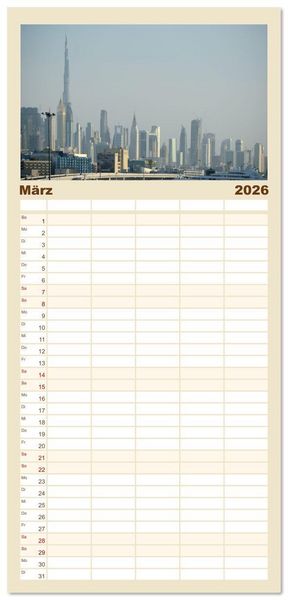 Produktbild: Familienplaner 2026 - Dubai, die Stadt der Superlative. mit 5 Spalten (Wandkalender, 21 x 45 cm) CALVENDO