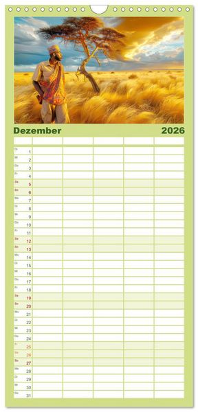 Produktbild: Familienplaner 2026 - Afrika begeistert - Afrikas Sch&ouml;nheit mit 5 Spalten (Wandkalender, 21 x 45 cm) CALVENDO