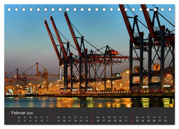 Produktbild: Hamburger Hafen bei Nacht (Tischkalender 2026 DIN A5 quer), CALVENDO Monatskalender
