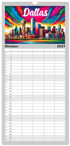 Produktbild: Familienplaner 2027 - Stadtansichten der USA in Tusche mit 5 Spalten (Wandkalender, 21 x 45 cm) CALVENDO