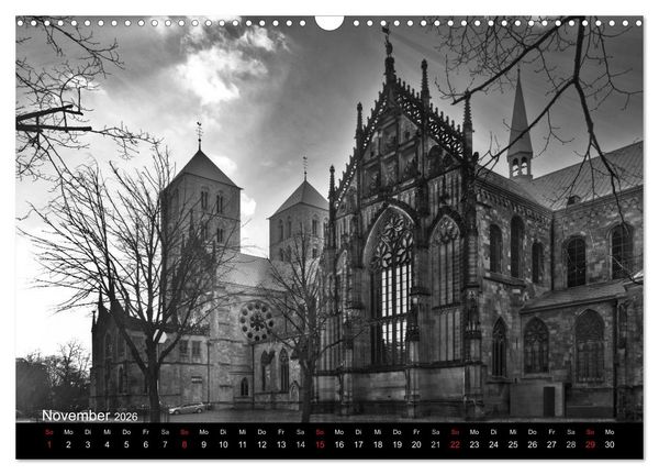 Produktbild: M&uuml;nster in schwarz-wei&szlig; gesehen (Wandkalender 2026 DIN A3 quer), CALVENDO Monatskalender