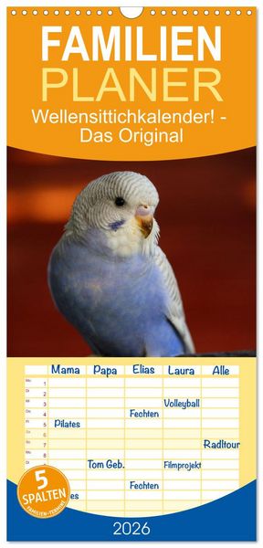 Produktbild: Familienplaner 2026 - Wellensittichkalender! - Das Original mit 5 Spalten (Wandkalender, 21 x 45 cm) CALVENDO