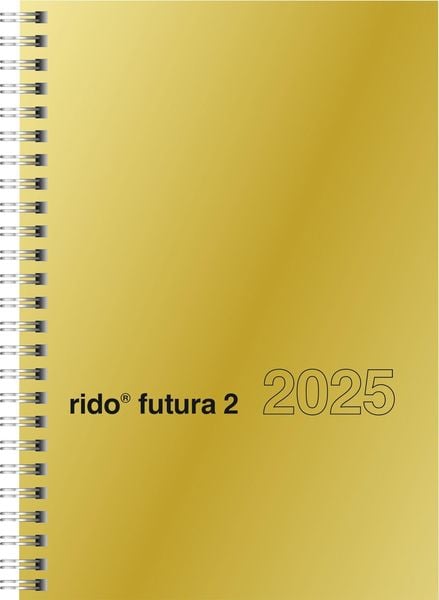 Rido/idé 7021121915 Buchkalender Modell futura 2 (2025)| 2 Seiten = 1 Woche| A5| 160 Seiten| Glanzkarton-Einband| goldfa