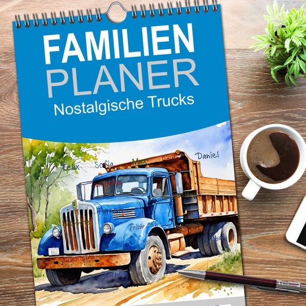 Produktbild: Familienplaner 2026 - Nostalgische Trucks mit 5 Spalten (Wandkalender, 21 x 45 cm) CALVENDO