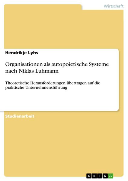 Produktbild: Organisationen als autopoietische Systeme nach Niklas Luhmann