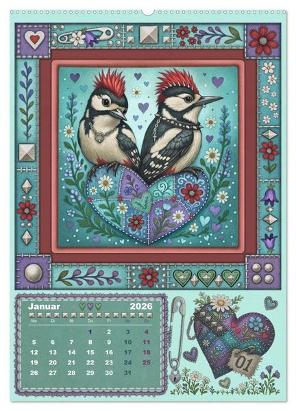 Produktbild: V&ouml;gel. Kleine Punks. Gro&szlig;es Herz. (Wandkalender 2026 DIN A2 hoch), CALVENDO Monatskalender