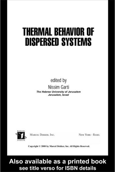 Produktbild: Thermal Behavior of Dispersed Systems