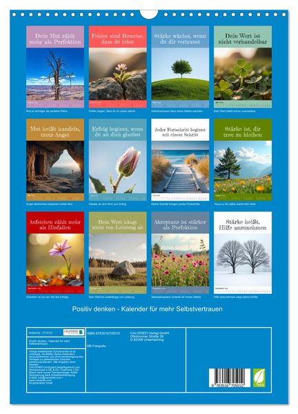 Produktbild: Positiv denken - Kalender f&uuml;r mehr Selbstvertrauen (Wandkalender 2026 DIN A3 hoch), CALVENDO Monatskalender