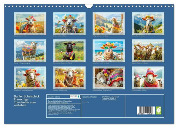 Produktbild: Bunter Schafschick. Flauschige Trendsetter zum verlieben (Wandkalender 2026 DIN A3 quer), CALVENDO Monatskalender