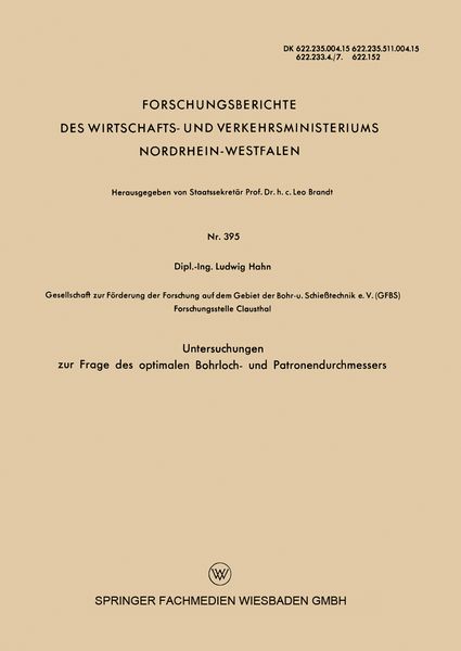 Produktbild: Untersuchungen zur Frage des optimalen Bohrloch- und Patronendurchmessers