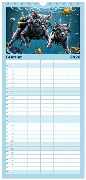 Produktbild: Familienplaner 2026 - Katzen unter Wasser mit 5 Spalten (Wandkalender, 21 x 45 cm) CALVENDO