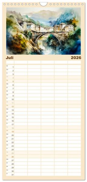 Produktbild: Familienplaner 2026 - Br&uuml;ckenromantik mit 5 Spalten (Wandkalender, 21 x 45 cm) CALVENDO