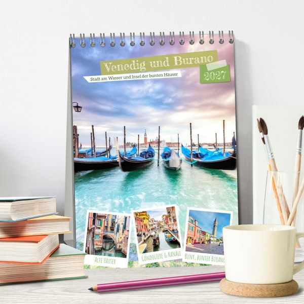 Produktbild: Venedig und Burano, Stadt am Wasser und Insel der bunten H&auml;user (Tischkalender 2027 DIN A5 hoch), CALVENDO Monatskalender