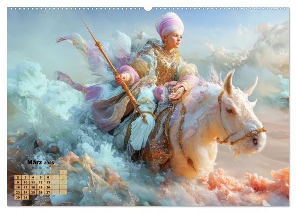 Produktbild: Ritte auf Fantasiekreaturen - Durch W&uuml;stenlandschaft (Wandkalender 2026 DIN A2 quer), CALVENDO Monatskalender
