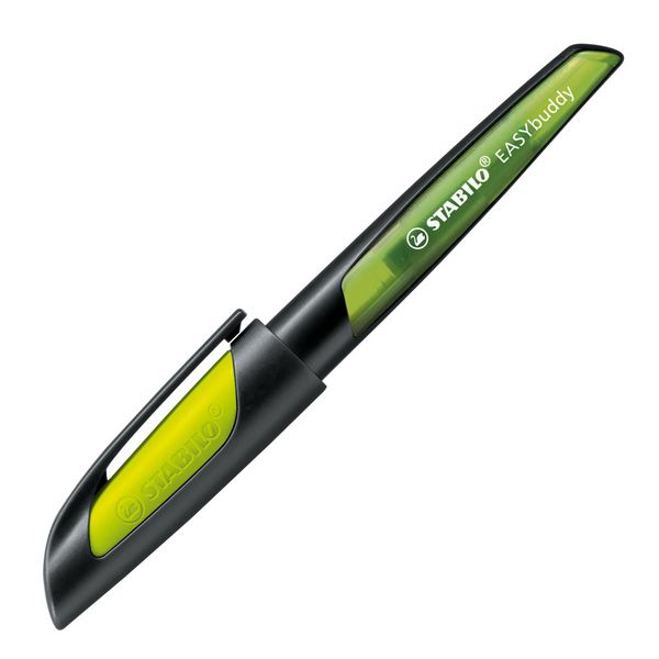 Produktbild: STABILO Schulf&uuml;ller mit Linksh&auml;nder-Feder L -   EASYbuddy in schwarz/limette - Schreibfarbe blau (l&ouml;schbar) - Einzelstift - inklusive Patrone