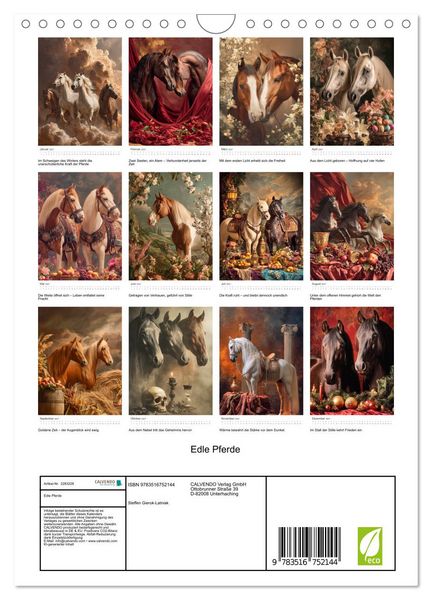 Produktbild: Edle Pferde (Wandkalender 2027 DIN A4 hoch), CALVENDO Monatskalender