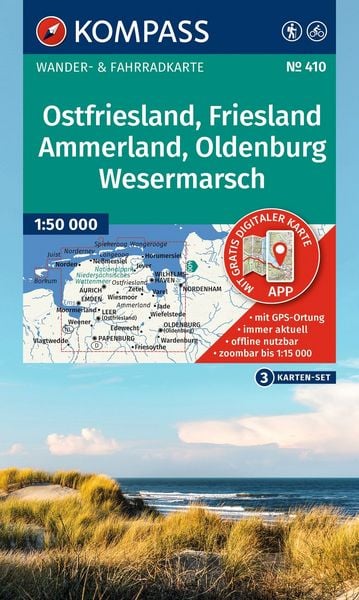 Produktbild: KOMPASS Wanderkarten-Set 410 Ostfriesland, Friesland, Ammerland, Oldenburg, Wesermarsch (3 Karten) 1:50.000