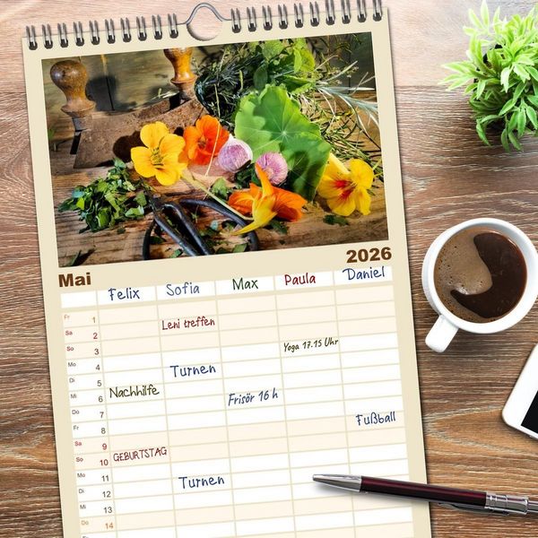 Produktbild: Familienplaner 2026 - K&uuml;chengeplauder - Nostalgische Momente mit 5 Spalten (Wandkalender, 21 x 45 cm) CALVENDO