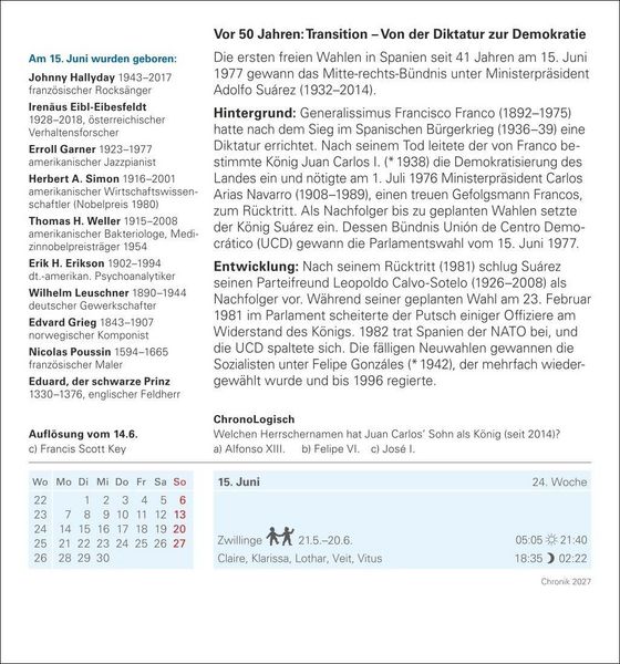 Produktbild: Chronik Tagesabrei&szlig;kalender 2027 - Kulturkalender - Personen, Ereignisse, Schaupl&auml;tze
