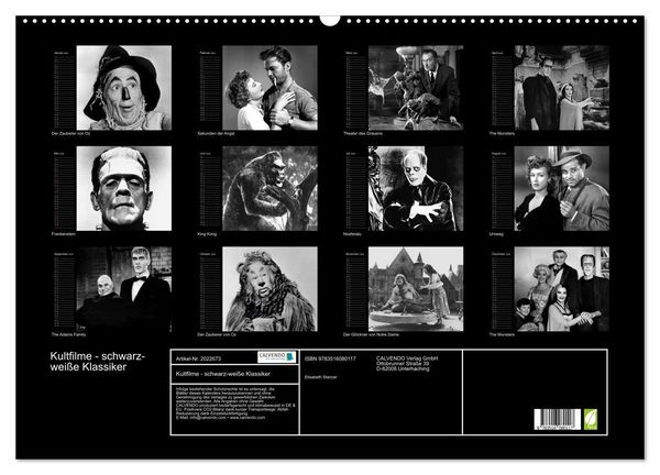 Produktbild: Kultfilme - schwarz-wei&szlig;e Klassiker (Wandkalender 2026 DIN A2 quer), CALVENDO Monatskalender