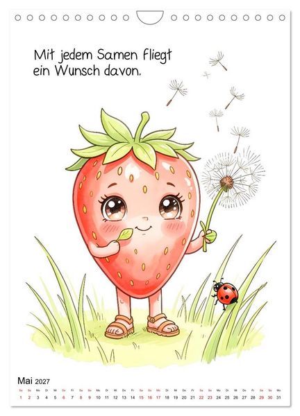 Produktbild: Erdbeer Kalender - Niedliche Illustrationen mit Spr&uuml;chen (Wandkalender 2027 DIN A4 hoch), CALVENDO Monatskalender