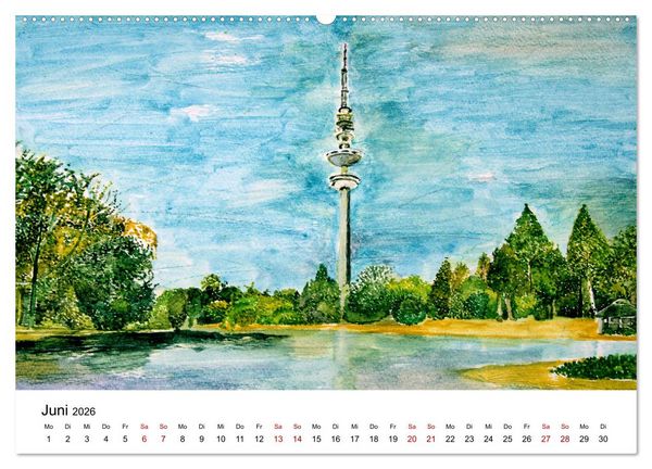 Produktbild: Hamburg in stillen Aquarellen (Wandkalender 2026 DIN A2 quer), CALVENDO Monatskalender