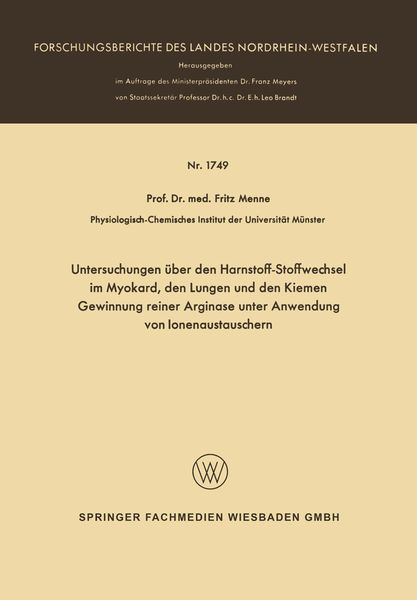 Produktbild: Untersuchungen &uuml;ber den Harnstoff-Stoffwechsel im Myokard, den Lungen und den Kiemen Gewinnung reiner Arginase unter Anwendung von Ionenaustauschern