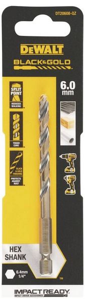 Produktbild: DEWALT DT20608-QZ HSS-G Metall-Spiralbohrer 1 St&uuml;ck 6 mm Gesamtl&auml;nge 102 mm korrosionsgesch&uuml;tzt Sechskant 1 St.