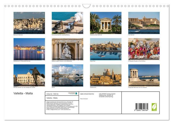 Produktbild: Valletta - Malta (Wandkalender 2026 DIN A3 quer), CALVENDO Monatskalender