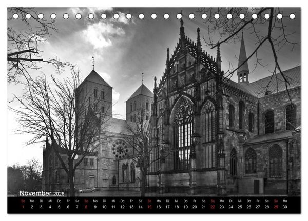 Produktbild: M&uuml;nster in schwarz-wei&szlig; gesehen (Tischkalender 2026 DIN A5 quer), CALVENDO Monatskalender