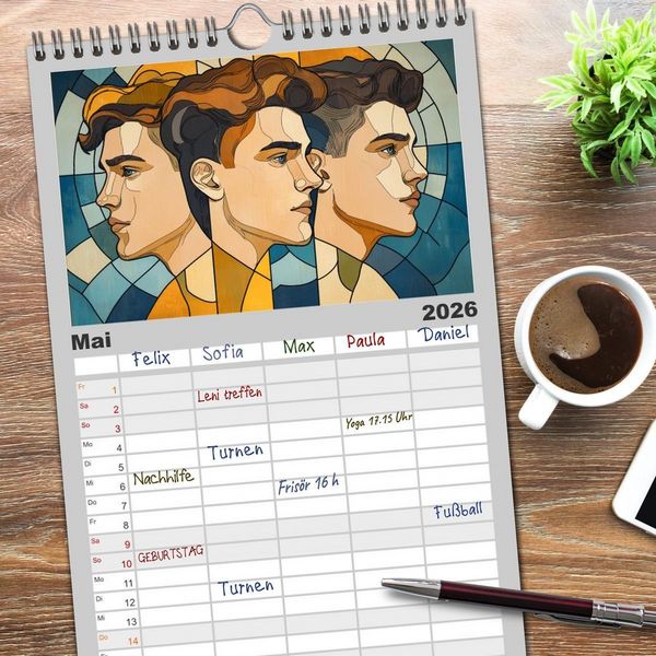 Produktbild: Familienplaner 2026 - Im Stil des Art Nouveau mit 5 Spalten (Wandkalender, 21 x 45 cm) CALVENDO