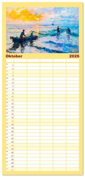 Produktbild: Familienplaner 2026 - Ein Tag am Meer - Durch die Augen der Impressionisten mit 5 Spalten (Wandkalender, 21 x 45 cm) CALVENDO