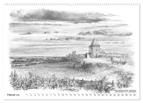 Produktbild: ZeitZeichnen: Burgen und Befestigungen in der Aachener Region (hochwertiger Premium Wandkalender 2026 DIN A2 quer), Kunstdruck in Hochglanz