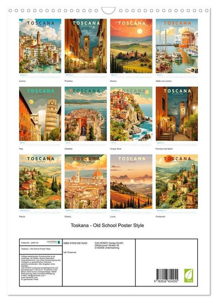 Produktbild: Toskana - Old School Poster Style (Wandkalender 2027 DIN A3 hoch), CALVENDO Monatskalender