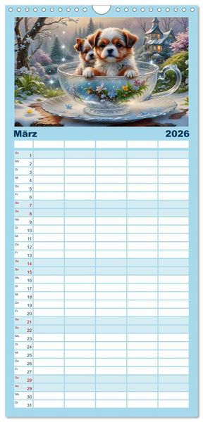 Produktbild: Familienplaner 2026 - Tierische Tee-Parade mit 5 Spalten (Wandkalender, 21 x 45 cm) CALVENDO