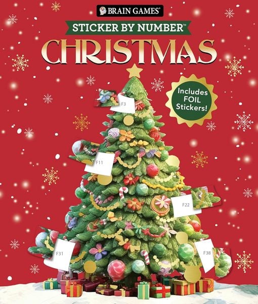 Produktbild: Brain Games - Sticker by Number: Christmas (24 Images to Sticker - Watercolor Tree Cover)