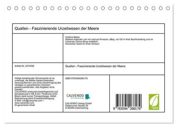 Produktbild: Quallen - Faszinierende Urzeitwesen der Meere (Tischkalender 2027 DIN A5 quer), CALVENDO Monatskalender
