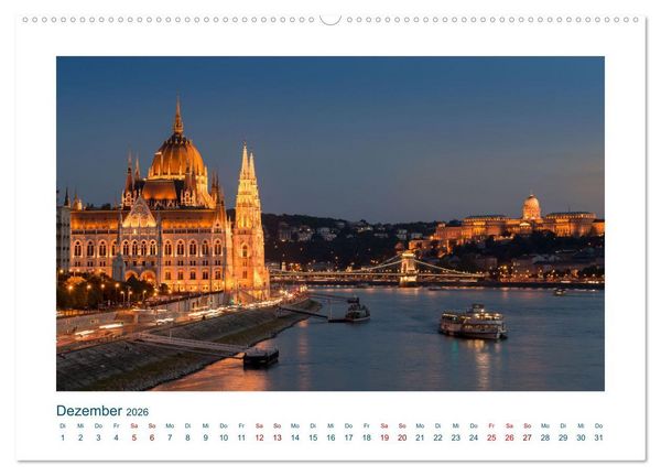 Produktbild: Budapest: zwischen Parlamentsgeb&auml;ude und Burgpalast (hochwertiger Premium Wandkalender 2026 DIN A2 quer), Kunstdruck in Hochglanz