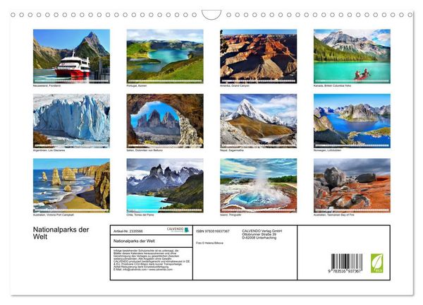 Produktbild: Nationalparks der Welt (Wandkalender 2027 DIN A3 quer), CALVENDO Monatskalender