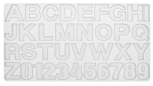 Produktbild: Silikon-Form 36x19cm Buchstaben+Zahlen 36tlg