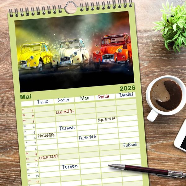 Produktbild: Familienplaner 2026 - Die Ente - Citro&euml;n 2CV mit 5 Spalten (Wandkalender, 21 x 45 cm) CALVENDO