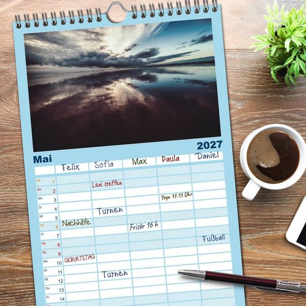 Produktbild: Familienplaner 2027 - Abendlicht &uuml;ber der Nordsee mit 5 Spalten (Wandkalender, 21 x 45 cm) CALVENDO